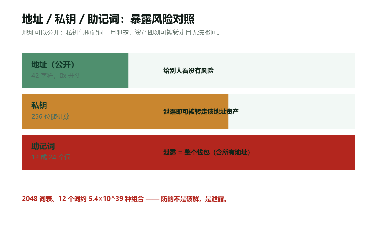 地址、私钥与助记词的暴露风险对照